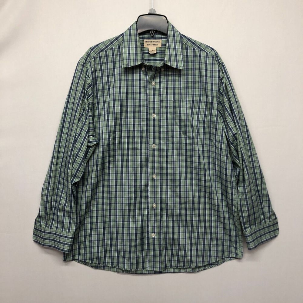 Duluth Trading Men Wrinkle Fighter Button Shirt Top Large Plaid Cotton B235 -14